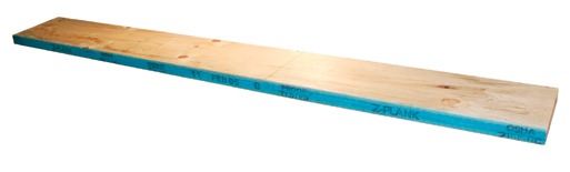 Solid sawn scaffold plank that has of mill/grade stamp and OSHA-compliant stamp.