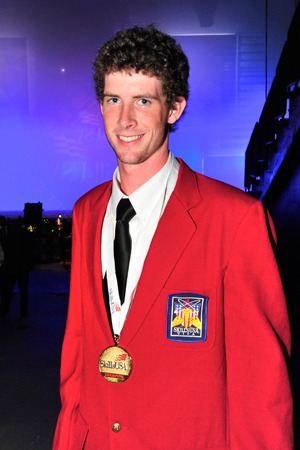 National Masonry Contest Post Secondary Winner Jordan Hartsell backstage after accepting his award