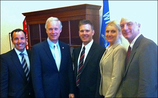 Matt Keelen of The Keelen Group; Sen. Ron Johnson (R-WI); Joe Buechel, Natural Stone Veneers International; Jennifer Morrell, Editor of Masonry Magazine; and Bob Thomas, NCMA.