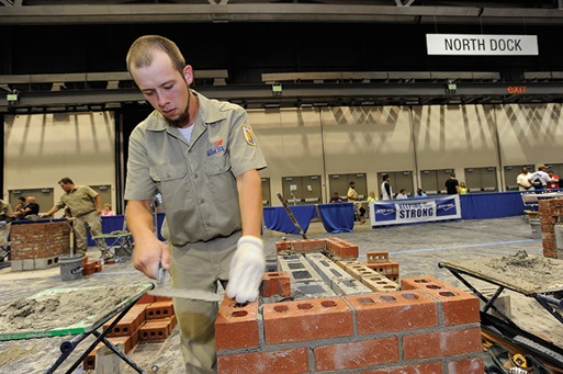 Brent Austin works to complete his composite brick-and-block project.