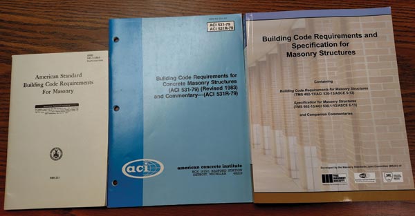 Masonry design and construction standards from 1953, 1983 and 2013.