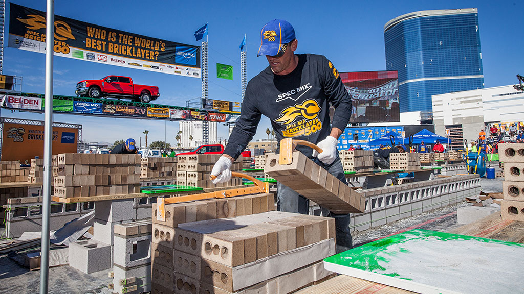 Chet Huntley won the SPEC MIX TOUGHEST TENDER award a time of 15:12:31. Chet was the mason tender for bricklayer Matt Cash, the First Place winner of the SPEC MIX BRICKLAYER 500.