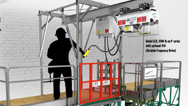 LEO hoist mounted on Hydro Mobile mast-climbing work platform. Image courtesy of Hydro Mobile.