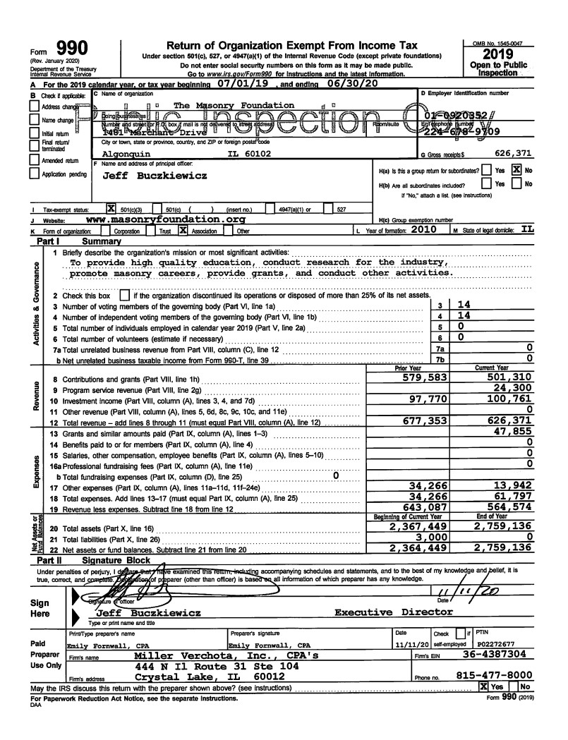 2019 Public Inspection Tax Documents