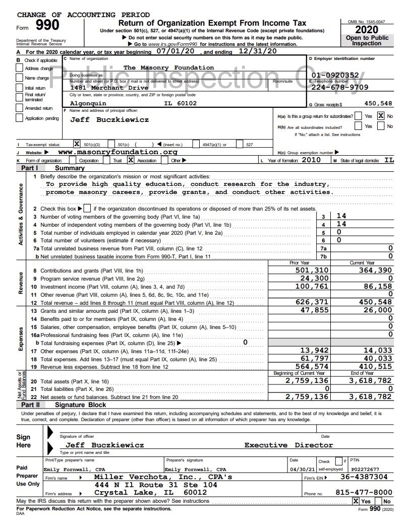 2020 Public Inspection Tax Documents