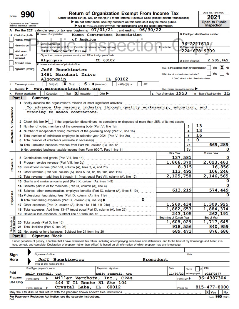 2021 Public Inspection Tax Documents
