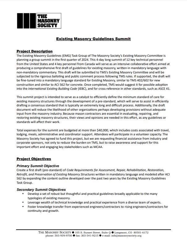 Existing Masonry Guidelines Summit