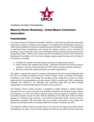 UMCA Masonry Rocks! Career Program